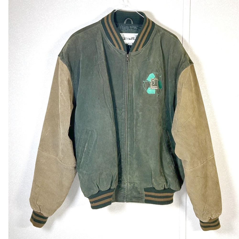 genuine suede preppy‎ tan green bomber varsity jacket avalanche size xl